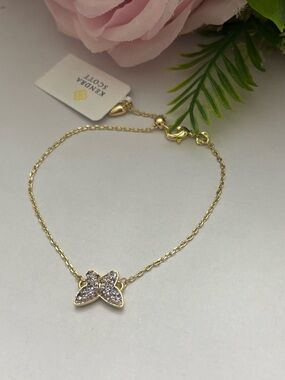NWT Kendra Scott Lillia Butterfly Gold Delicate Bracelet in Violet Crystal
